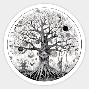 Haunted Tree of Life Spooky Graphic Art Skulls Gothic Tree Sticker